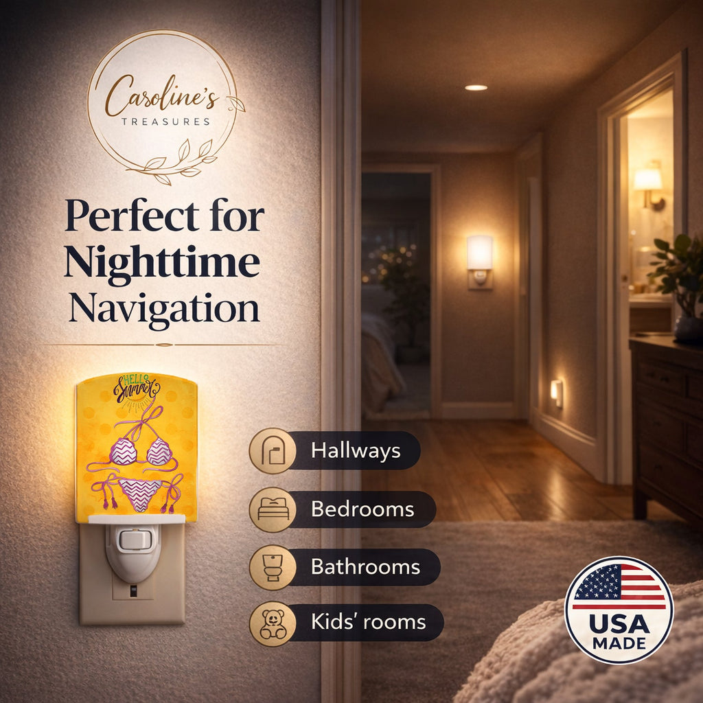 Bikini Swimsuit Yellow Polkadot Ceramic Night Light Compact, UL-Certified, Ideal for Bedroom, Bathroom, Nursery, Hallway, Kitchen, 6x4x3, Multicolor