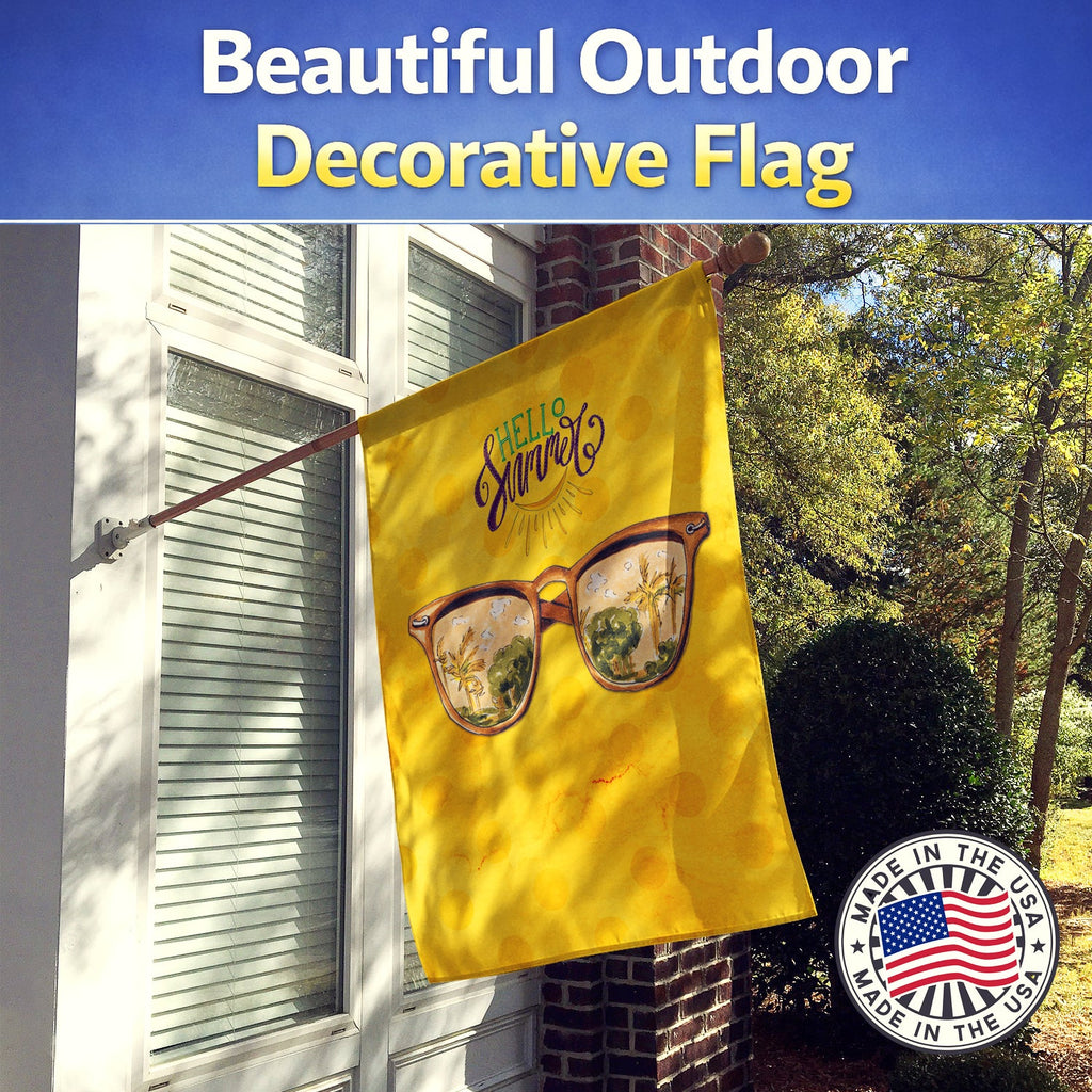 Beach Sunglasses Yellow Polkadot House Flag 28x40 Porch Sleeve Pole Decorative Outside Yard Banner Artwork Wall Hanging, Polyester