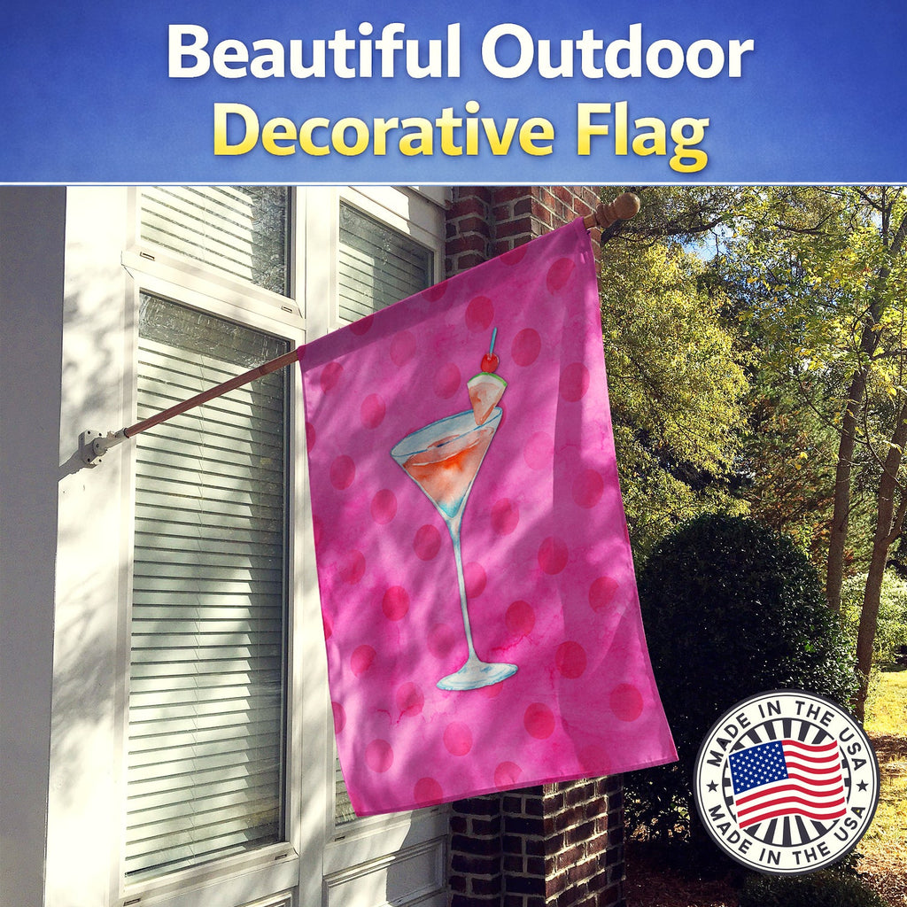 Summer Martini Pink Polkadot House Flag 28x40 Porch Sleeve Pole Decorative Outside Yard Banner Artwork Wall Hanging, Polyester