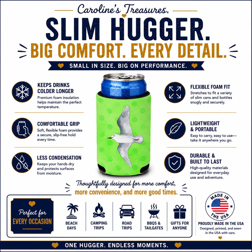 Sea Gull Green Polkadot Slim Can Hugger  Insulated Foam Sleeve for 12 oz Slim Cans, Beer Bottles & Water Bottles, Made in USA