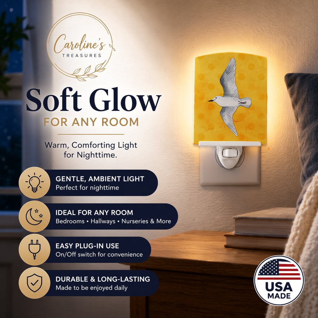 Sea Gull Yellow Polkadot Ceramic Night Light Compact, UL-Certified, Ideal for Bedroom, Bathroom, Nursery, Hallway, Kitchen, 6x4x3, Multicolor
