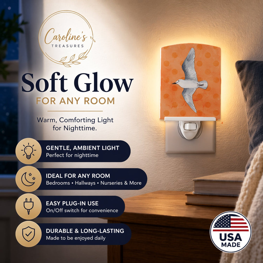 Sea Gull Orange Polkadot Ceramic Night Light Compact, UL-Certified, Ideal for Bedroom, Bathroom, Nursery, Hallway, Kitchen, 6x4x3, Multicolor