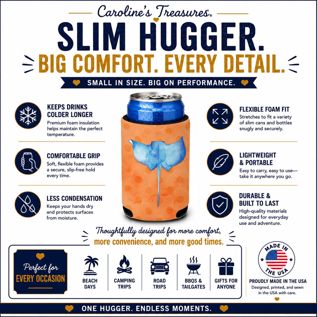 Sting Ray Orange Polkadot Slim Can Hugger  Insulated Foam Sleeve for 12 oz Slim Cans, Beer Bottles & Water Bottles, Made in USA