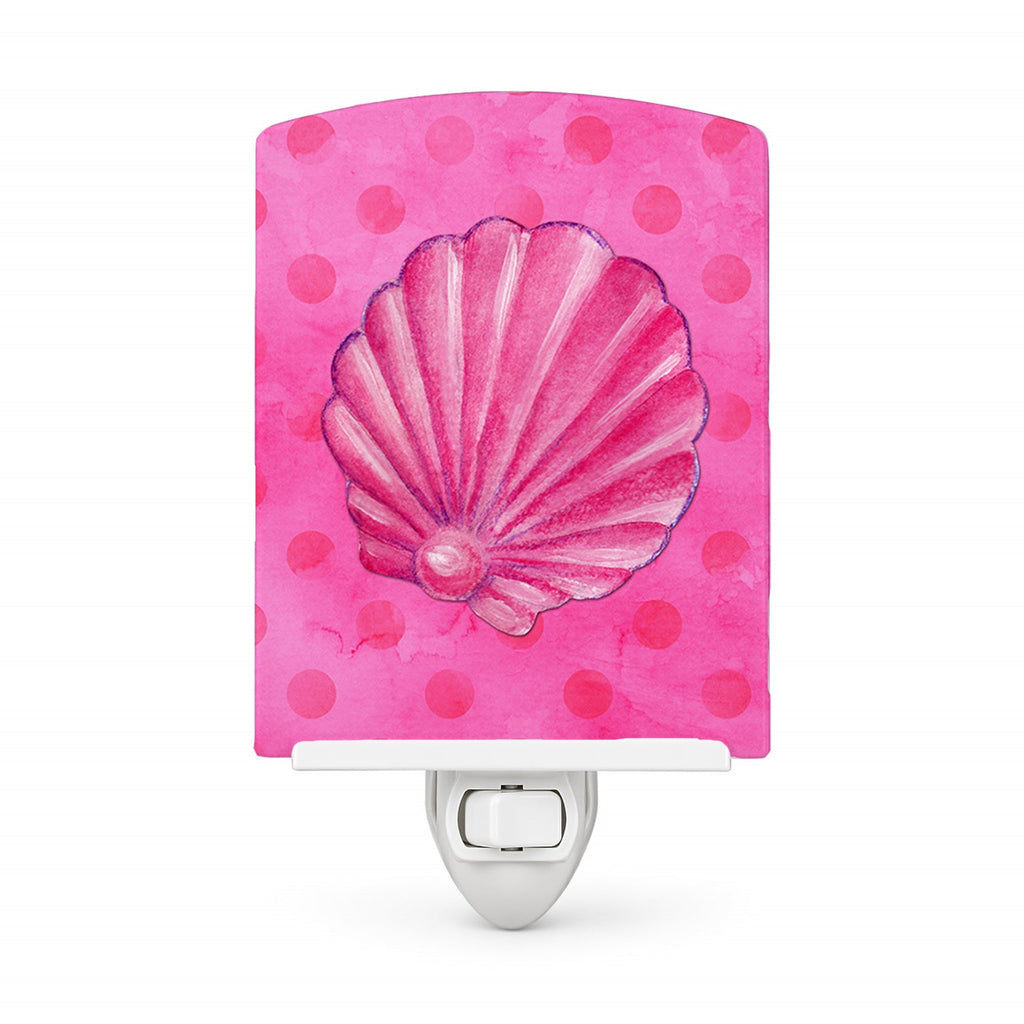 Pink Sea Shell Pink Polkadot Ceramic Night Light Compact, UL-Certified, Ideal for Bedroom, Bathroom, Nursery, Hallway, Kitchen, 6x4x3, Multicolor