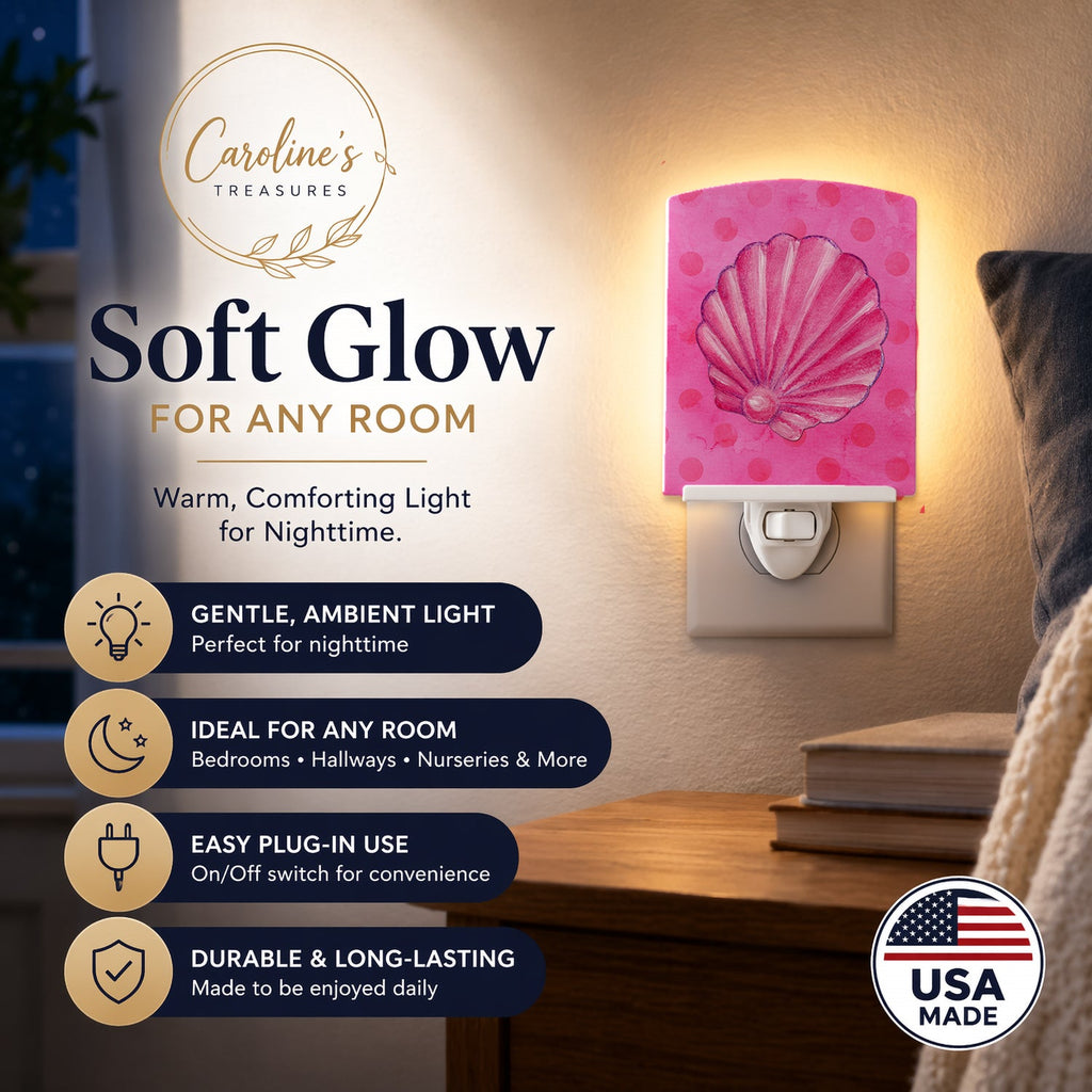 Pink Sea Shell Pink Polkadot Ceramic Night Light Compact, UL-Certified, Ideal for Bedroom, Bathroom, Nursery, Hallway, Kitchen, 6x4x3, Multicolor