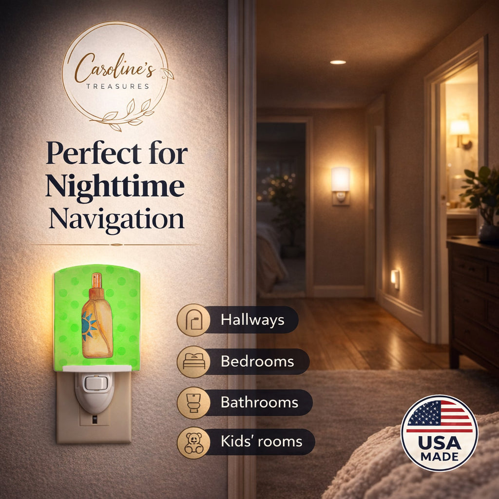 Message in a Bottle Green Polkadot Ceramic Night Light Compact, UL-Certified, Ideal for Bedroom, Bathroom, Nursery, Hallway, Kitchen, 6x4x3, Multicolor