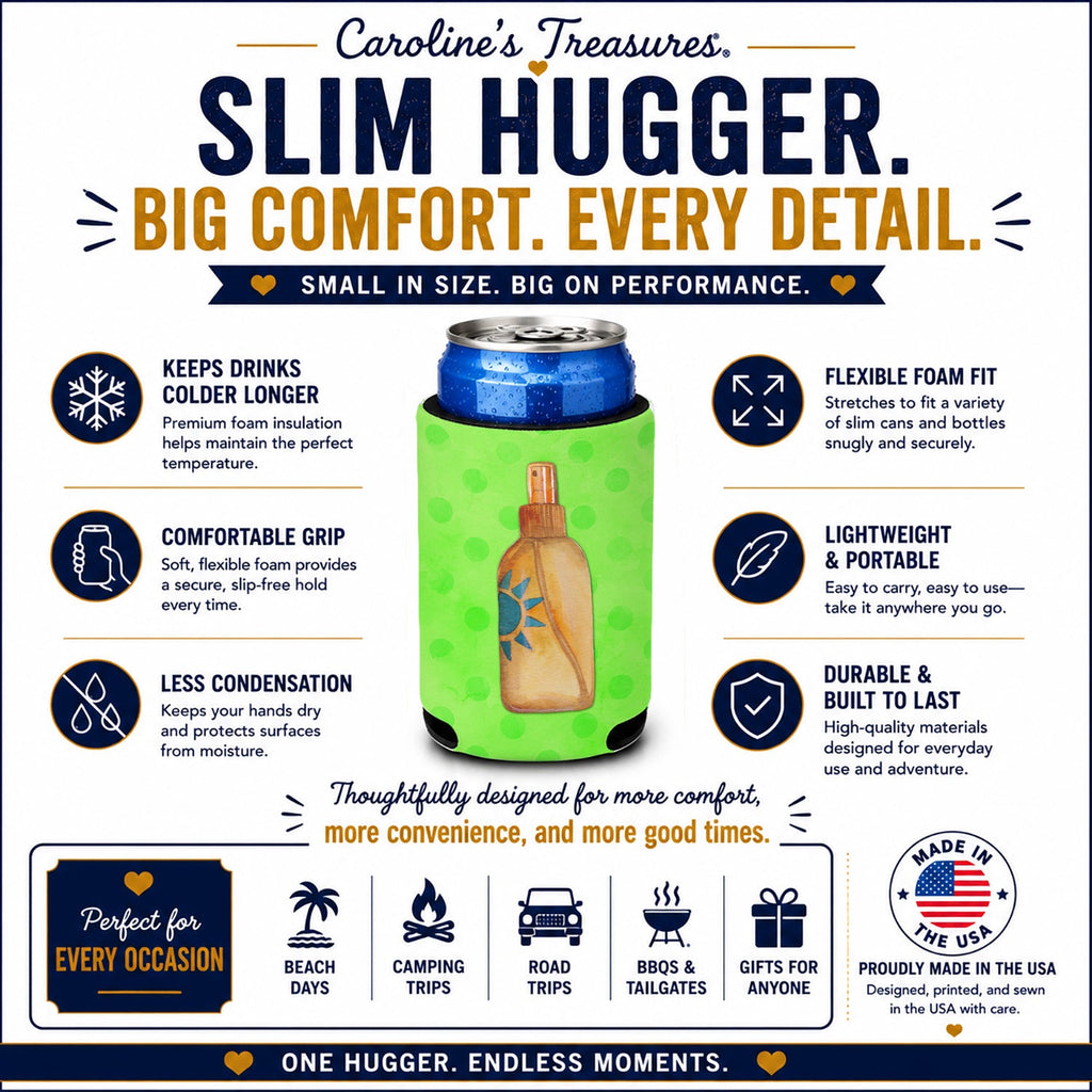 Message in a Bottle Green Polkadot Slim Can Hugger  Insulated Foam Sleeve for 12 oz Slim Cans, Beer Bottles & Water Bottles, Made in USA