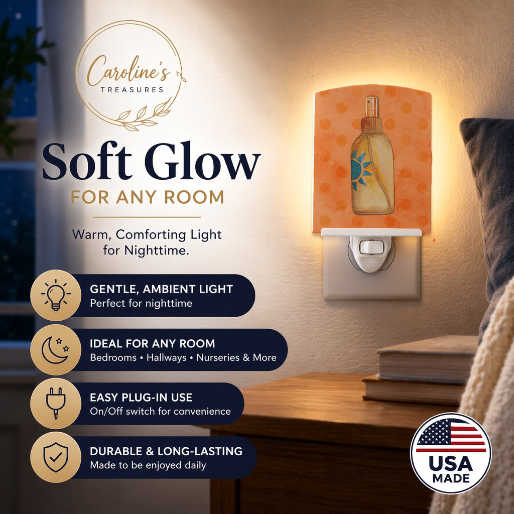 Message in a Bottle Orange Polkadot Ceramic Night Light Compact, UL-Certified, Ideal for Bedroom, Bathroom, Nursery, Hallway, Kitchen, 6x4x3, Multicolor