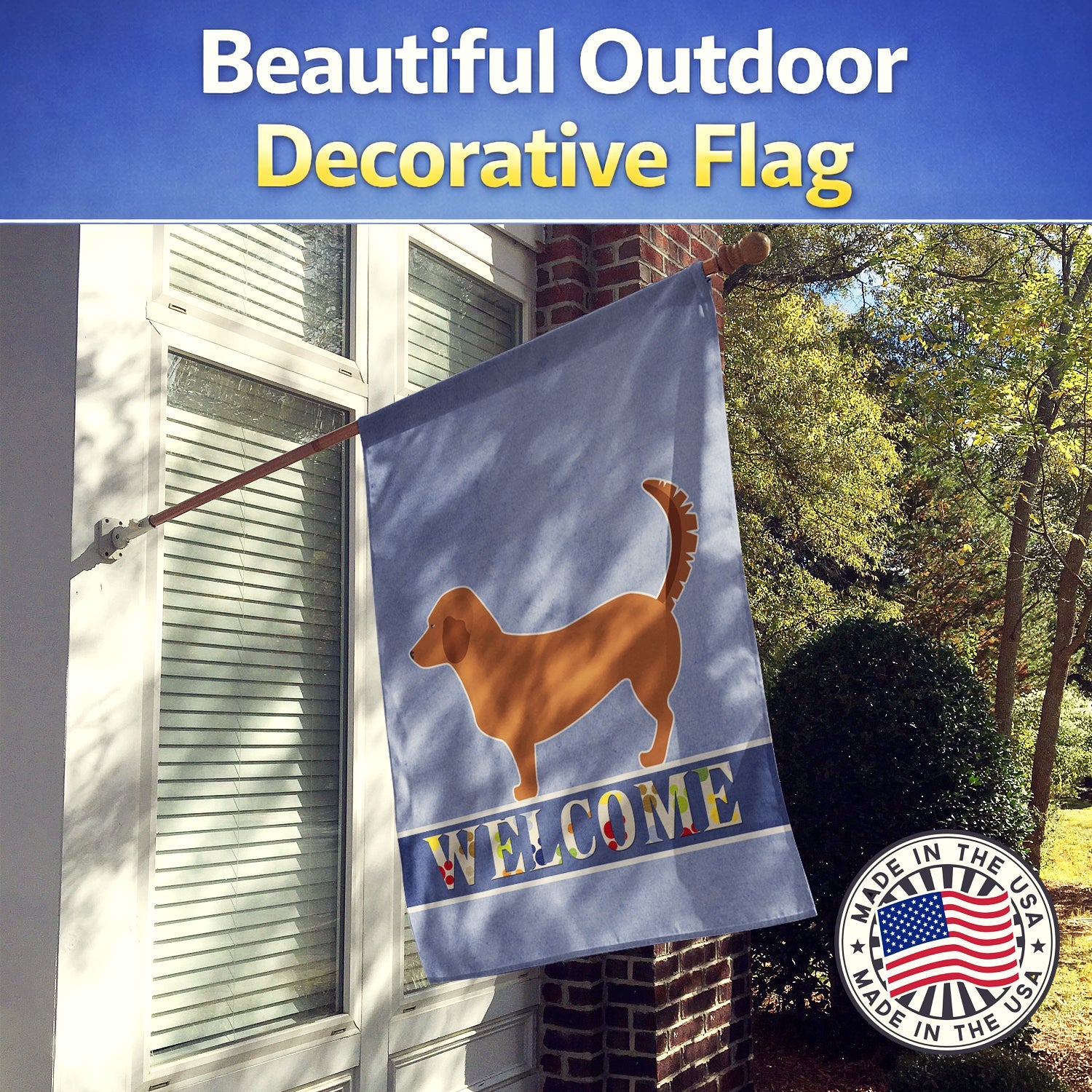 Alpine Dachsbrake Welcome House Flag 28x40 Porch Sleeve Pole Decorative Outside Yard Banner Artwork Wall Hanging, Polyester