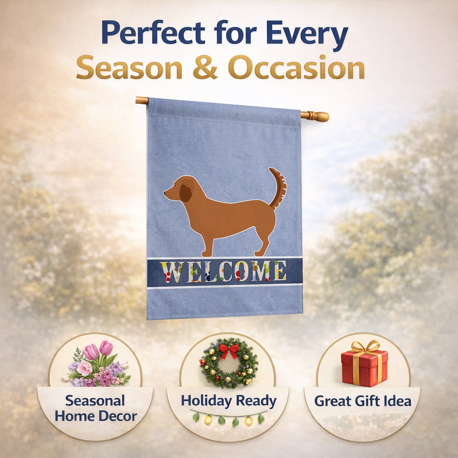 Alpine Dachsbrake Welcome House Flag 28x40 Porch Sleeve Pole Decorative Outside Yard Banner Artwork Wall Hanging, Polyester