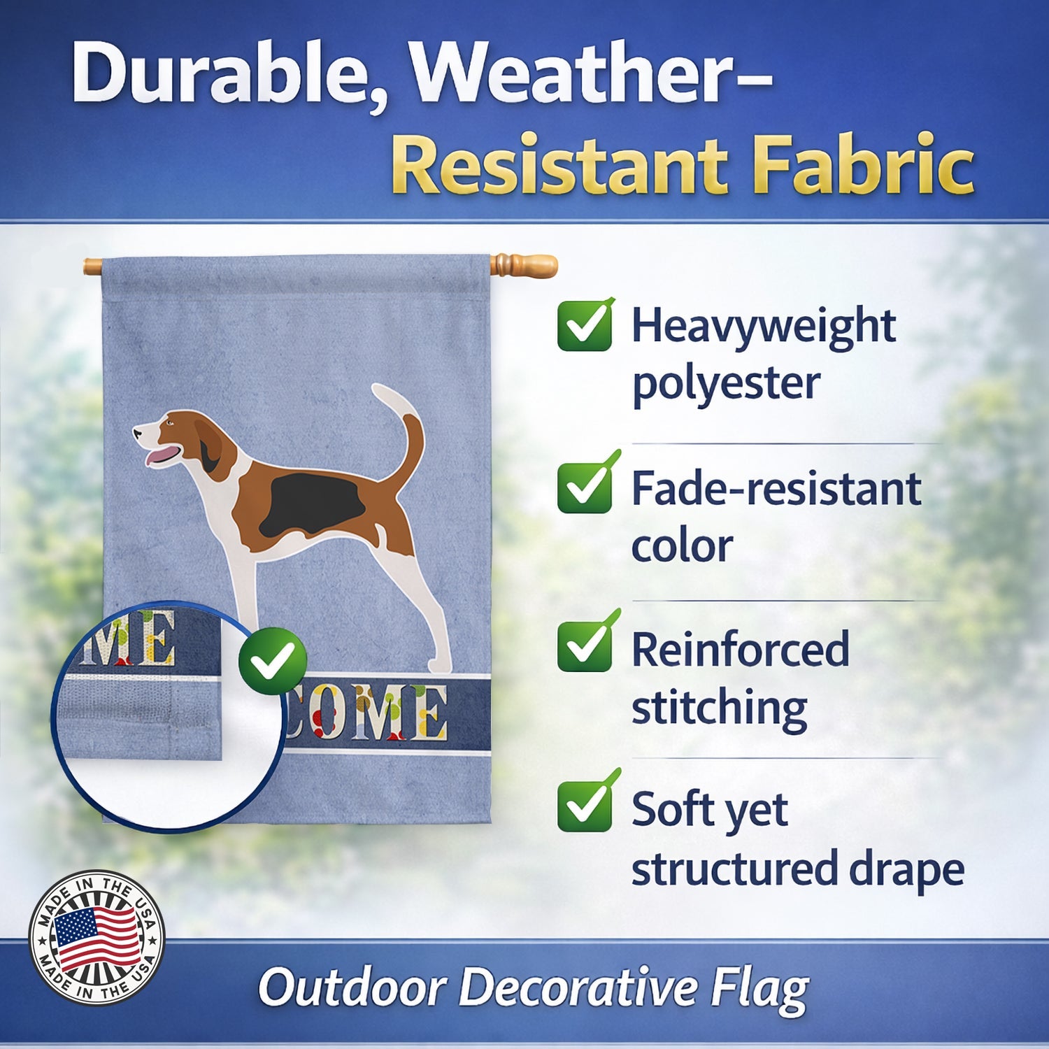 American Foxhound Welcome House Flag 28x40 Porch Sleeve Pole Decorative Outside Yard Banner Artwork Wall Hanging, Polyester