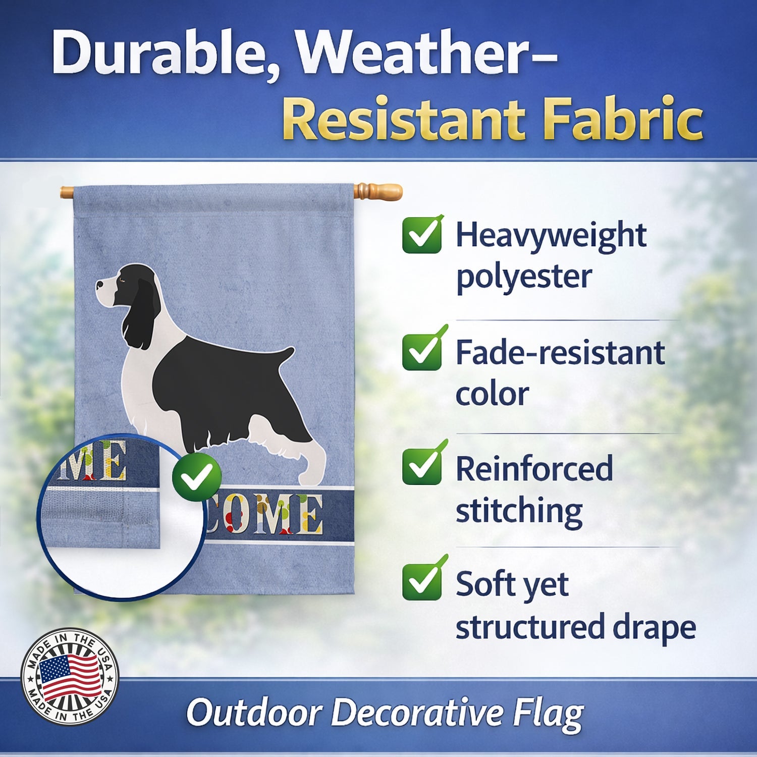 English Springer Spaniel Welcome House Flag 28x40 Porch Sleeve Pole Decorative Outside Yard Banner Artwork Wall Hanging, Polyester
