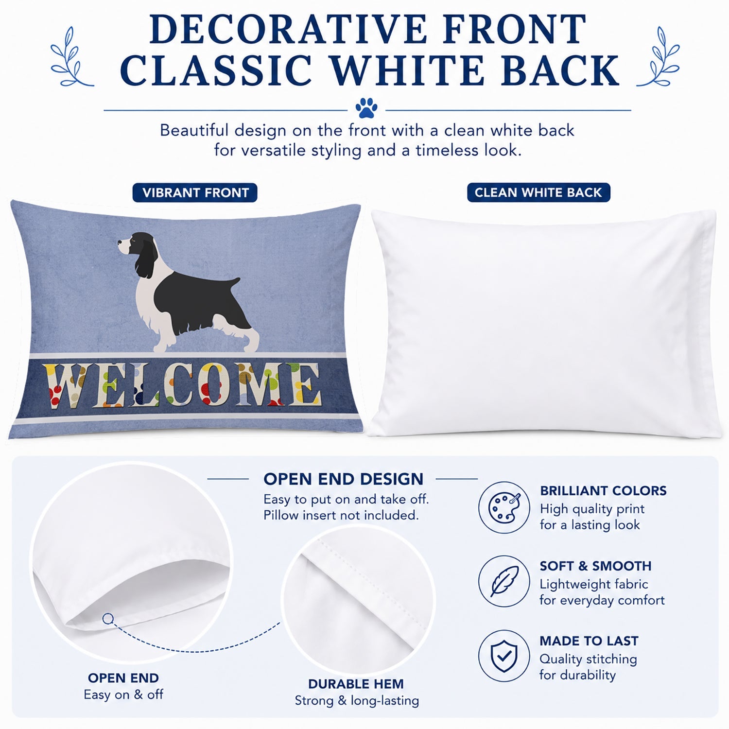English Springer Spaniel Welcome Standard Pillowcase Lightweight Super Soft Easy Care Decorative Artwork Pillowcase, Standard