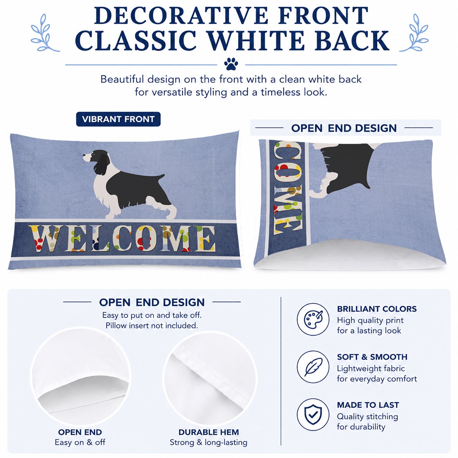 English Springer Spaniel Welcome Standard Pillowcase Lightweight Super Soft Easy Care Decorative Artwork Pillowcase, Standard