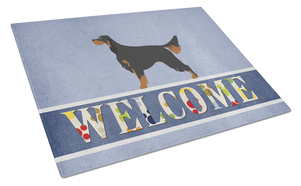 Gordon Setter Welcome Cutting Board Tempered Glass Kitchen Cutting Surface, Heat Resistant Chopping, Non-Slip Feet, Food Prep & Serving