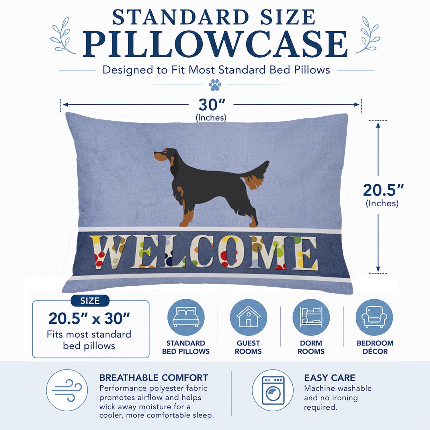 Gordon Setter Welcome Standard Pillowcase Lightweight Super Soft Easy Care Decorative Artwork Pillowcase, Standard