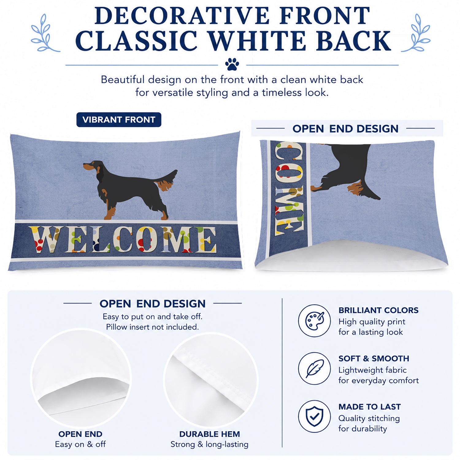 Gordon Setter Welcome Standard Pillowcase Lightweight Super Soft Easy Care Decorative Artwork Pillowcase, Standard