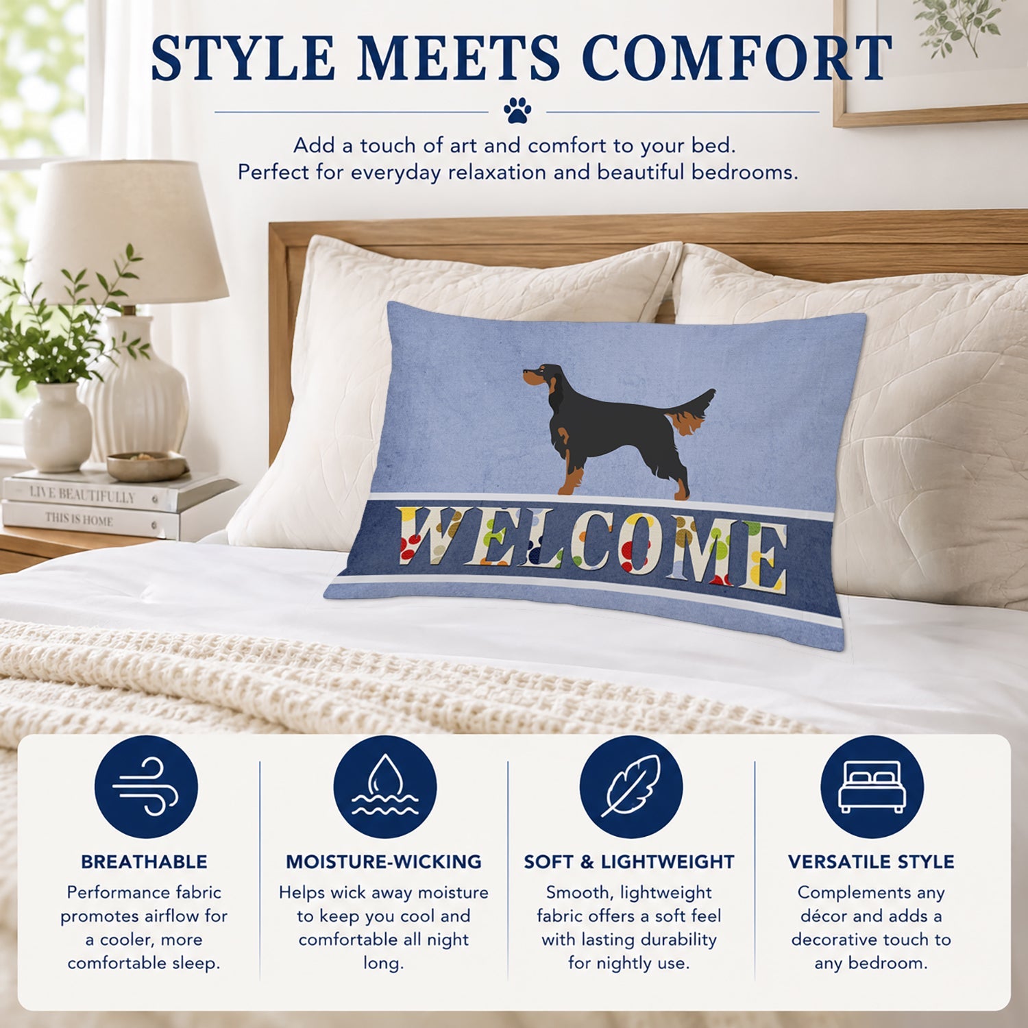 Gordon Setter Welcome Standard Pillowcase Lightweight Super Soft Easy Care Decorative Artwork Pillowcase, Standard