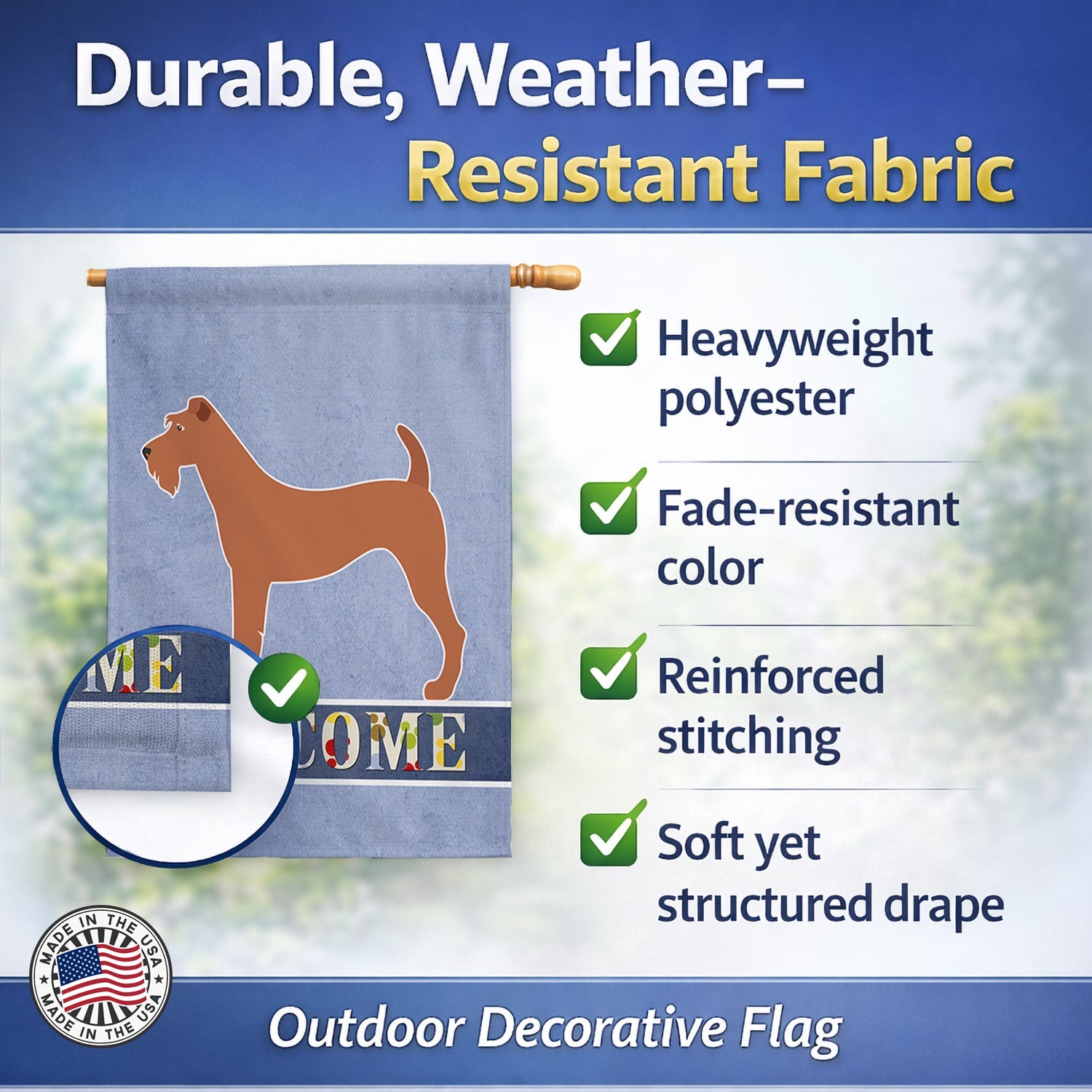 Irish Terrier Welcome House Flag 28x40 Porch Sleeve Pole Decorative Outside Yard Banner Artwork Wall Hanging, Polyester