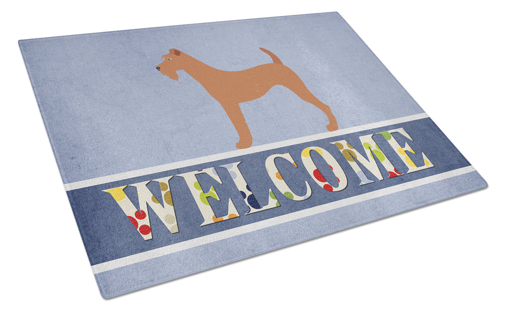 Irish Terrier Welcome Cutting Board Tempered Glass Kitchen Cutting Surface, Heat Resistant Chopping, Non-Slip Feet, Food Prep & Serving