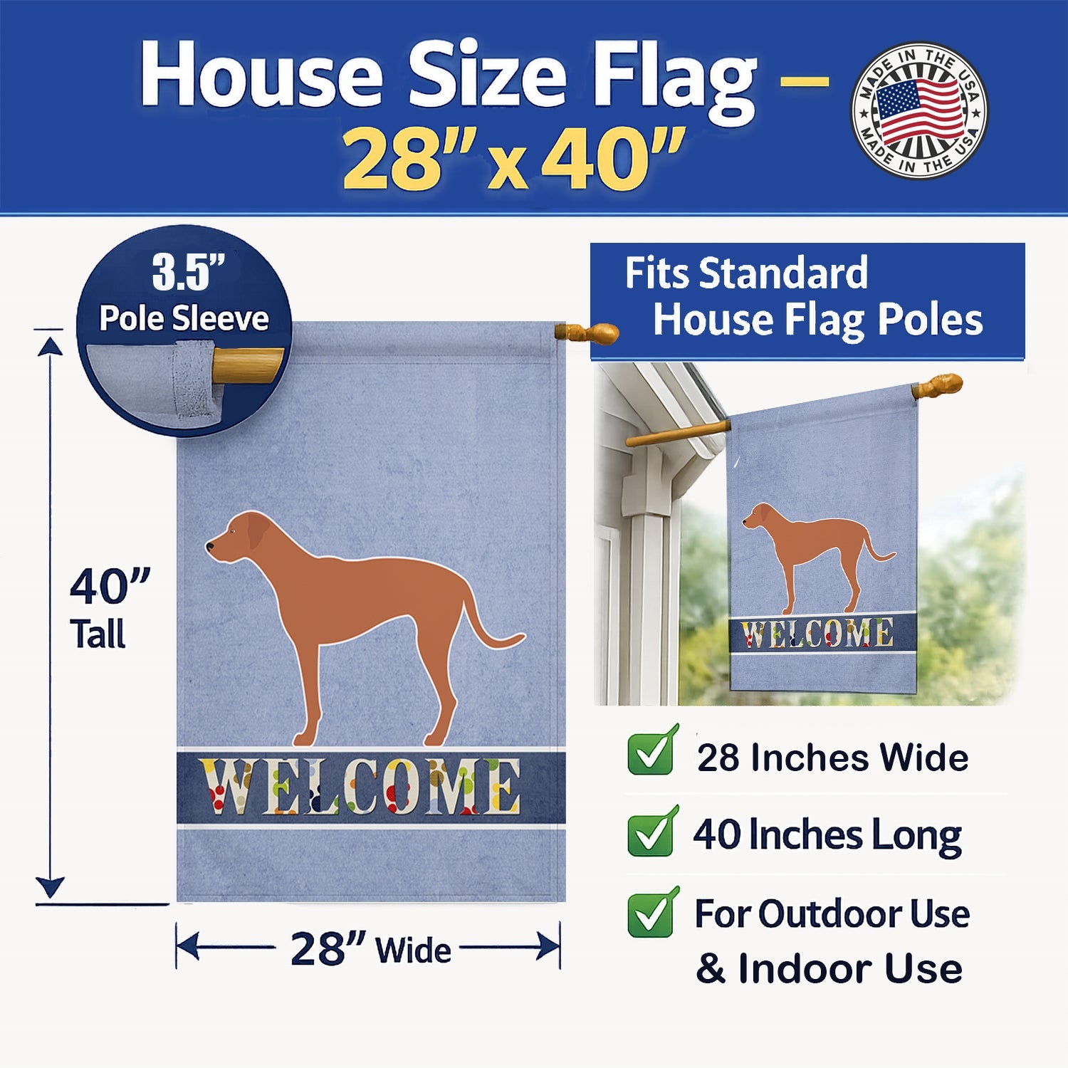 Rhodesian Ridgeback Welcome House Flag 28x40 Porch Sleeve Pole Decorative Outside Yard Banner Artwork Wall Hanging, Polyester