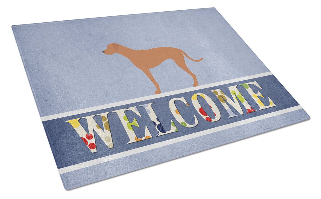 Rhodesian Ridgeback Welcome Cutting Board Tempered Glass Kitchen Cutting Surface, Heat Resistant Chopping, Non-Slip Feet, Food Prep & Serving