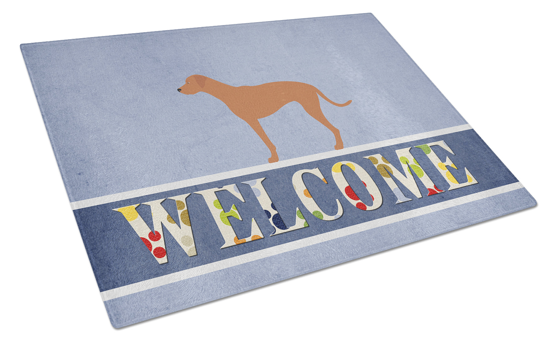 Rhodesian Ridgeback Welcome Cutting Board Tempered Glass Kitchen Cutting Surface, Heat Resistant Chopping, Non-Slip Feet, Food Prep & Serving