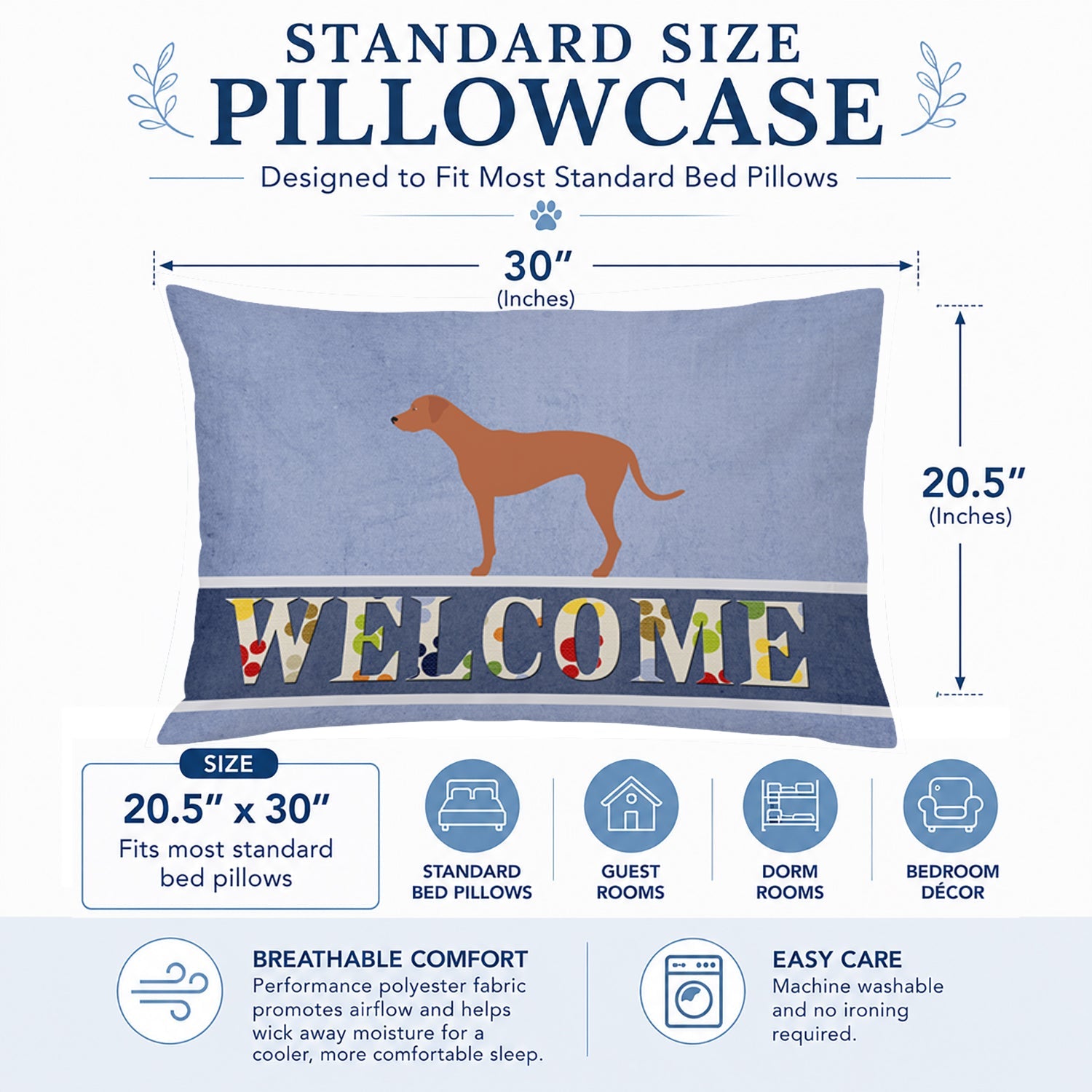 Rhodesian Ridgeback Welcome Standard Pillowcase Lightweight Super Soft Easy Care Decorative Artwork Pillowcase, Standard