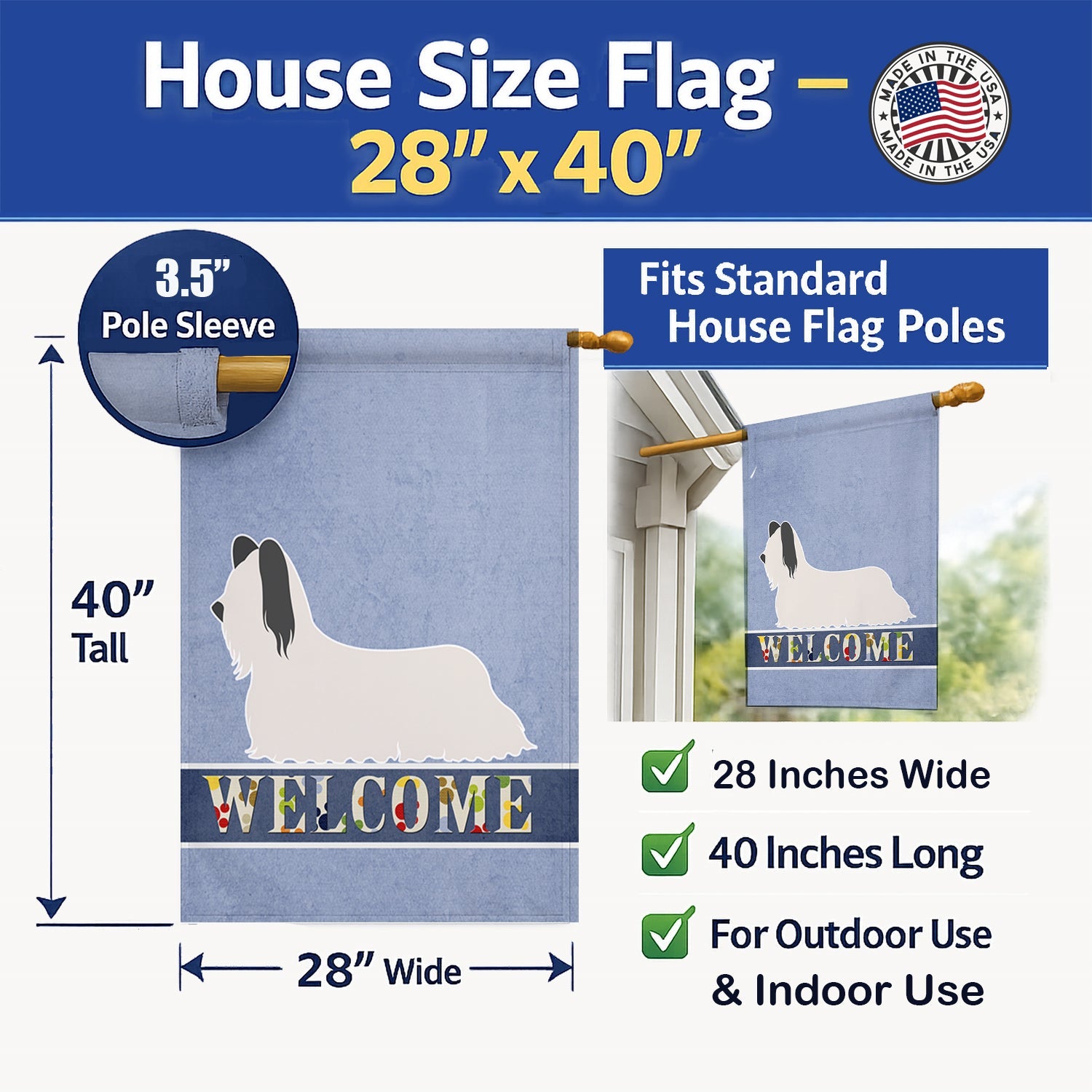 Skye Terrier Welcome House Flag 28x40 Porch Sleeve Pole Decorative Outside Yard Banner Artwork Wall Hanging, Polyester