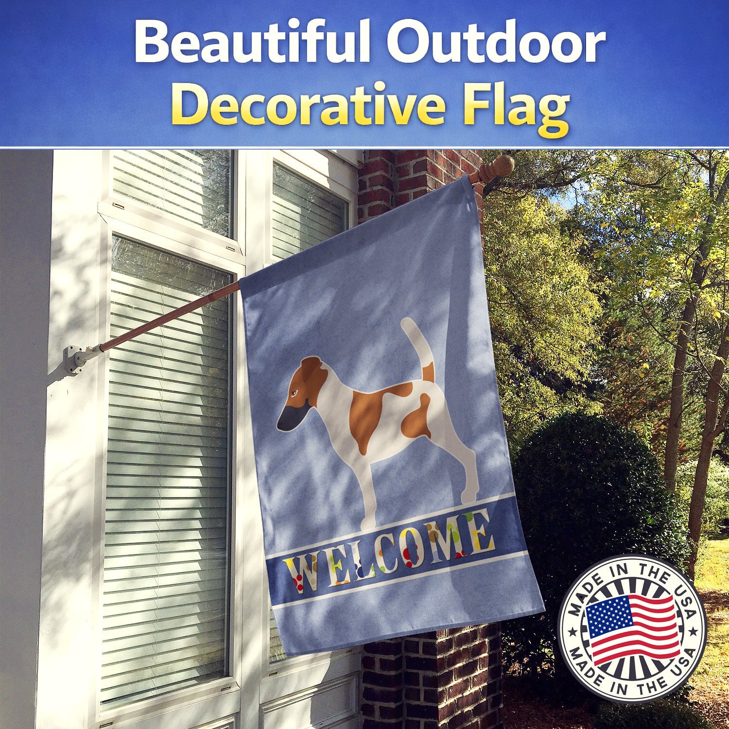 Smooth Fox Terrier Welcome House Flag 28x40 Porch Sleeve Pole Decorative Outside Yard Banner Artwork Wall Hanging, Polyester