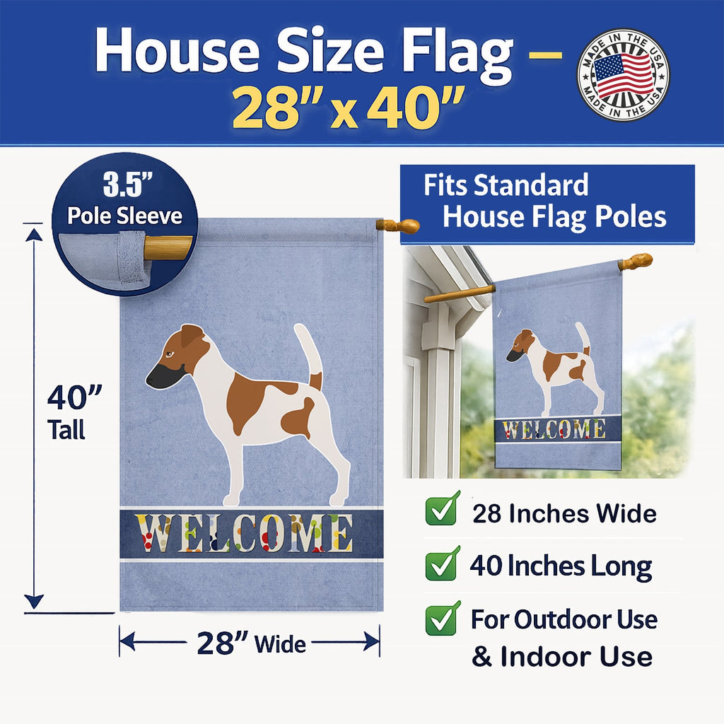 Smooth Fox Terrier Welcome House Flag 28x40 Porch Sleeve Pole Decorative Outside Yard Banner Artwork Wall Hanging, Polyester