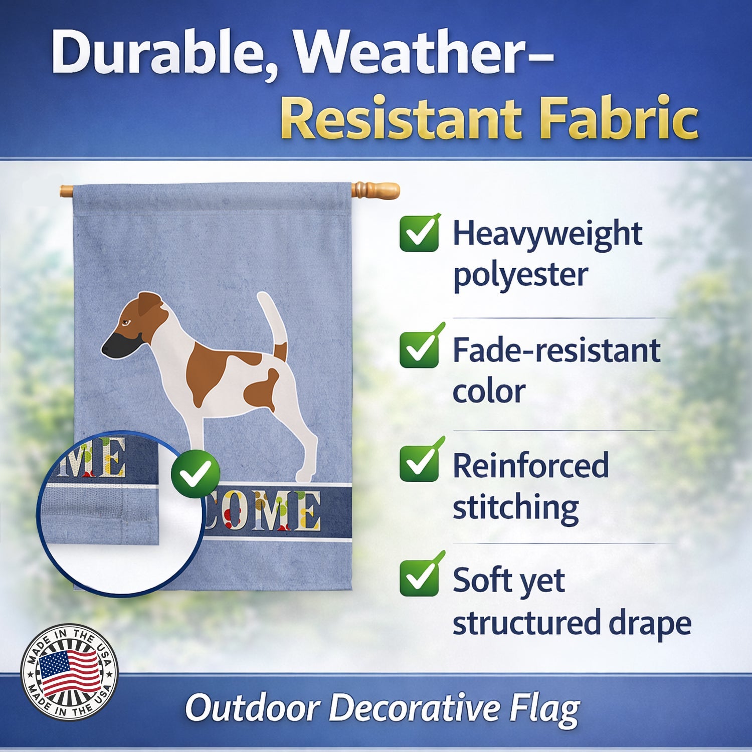 Smooth Fox Terrier Welcome House Flag 28x40 Porch Sleeve Pole Decorative Outside Yard Banner Artwork Wall Hanging, Polyester