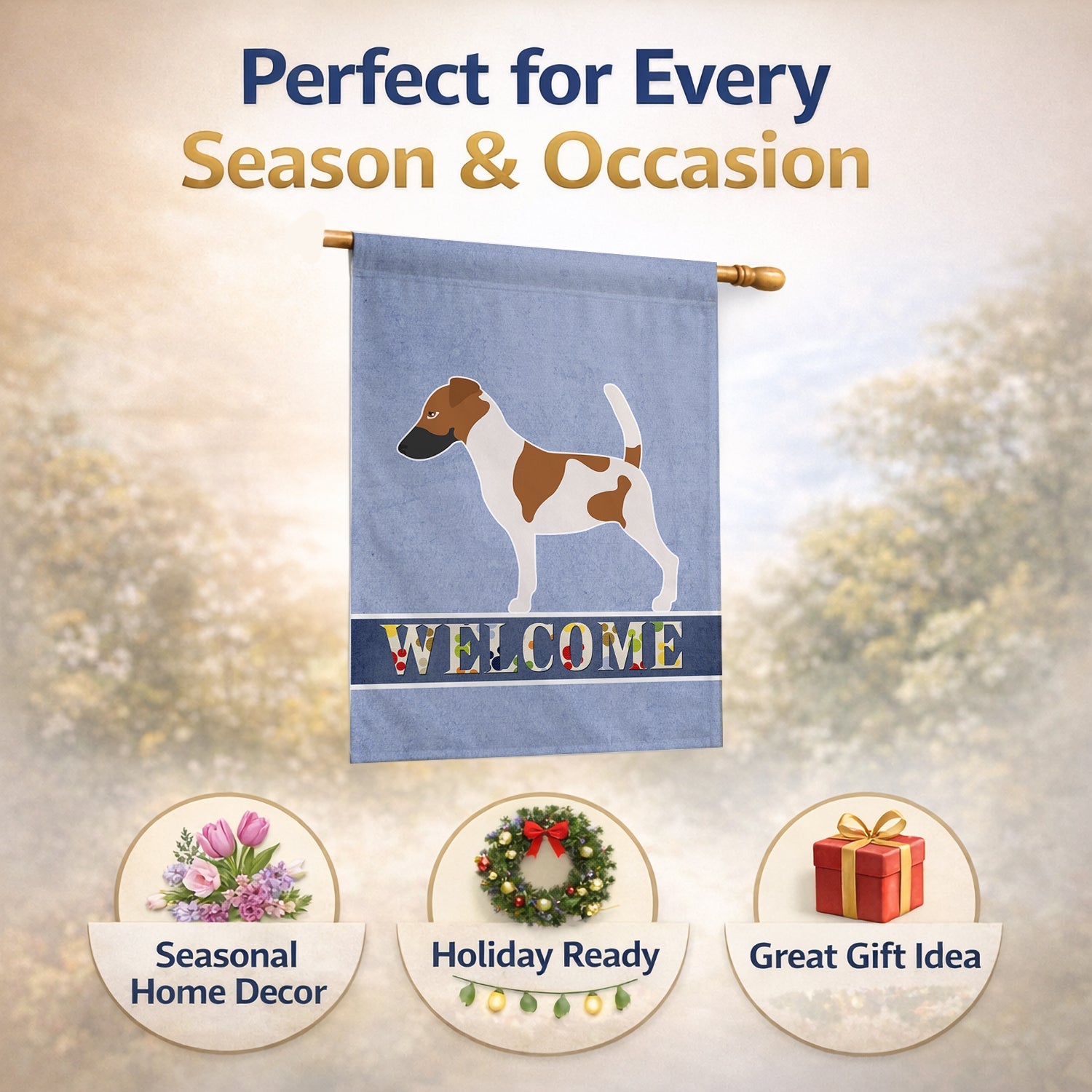 Smooth Fox Terrier Welcome House Flag 28x40 Porch Sleeve Pole Decorative Outside Yard Banner Artwork Wall Hanging, Polyester