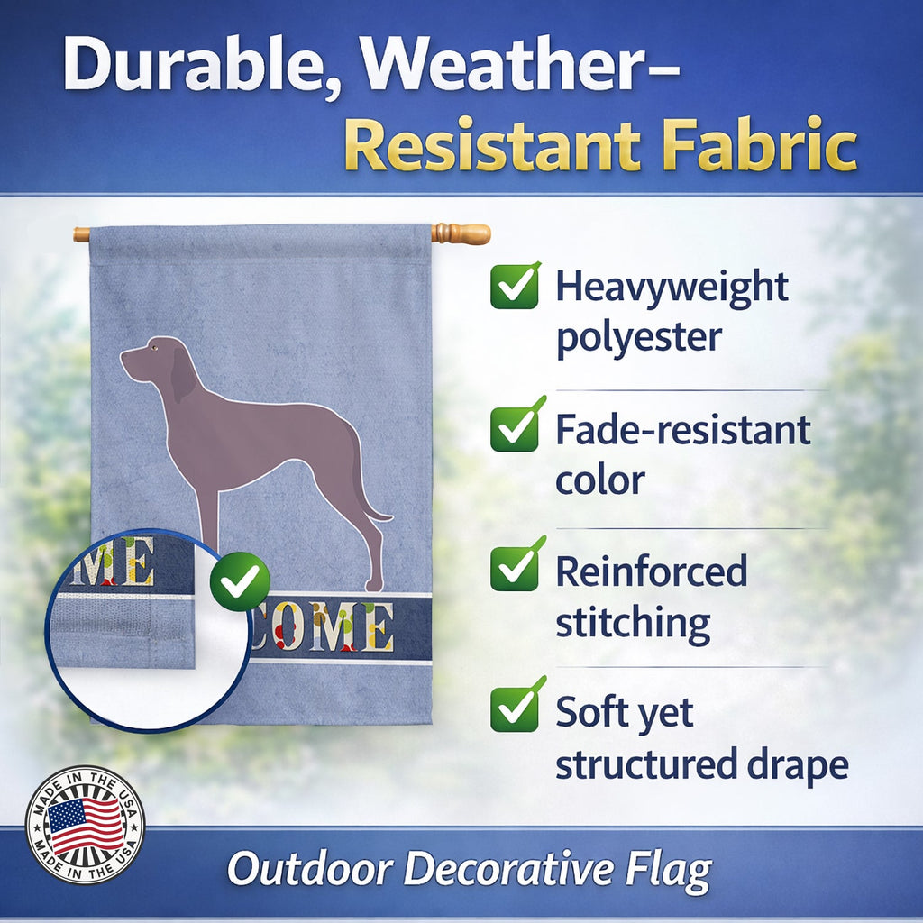 Weimaraner Welcome House Flag 28x40 Porch Sleeve Pole Decorative Outside Yard Banner Artwork Wall Hanging, Polyester