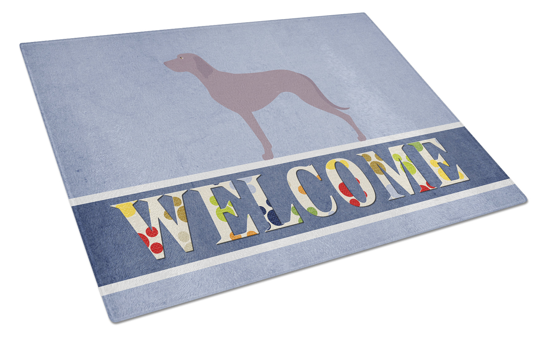Weimaraner Welcome Cutting Board Tempered Glass Kitchen Cutting Surface, Heat Resistant Chopping, Non-Slip Feet, Food Prep & Serving