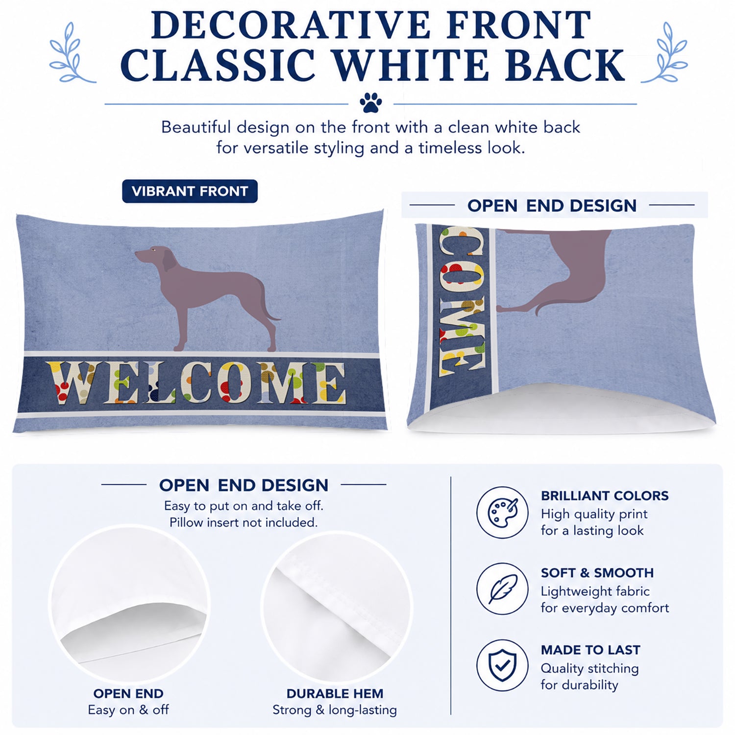 Weimaraner Welcome Standard Pillowcase Lightweight Super Soft Easy Care Decorative Artwork Pillowcase, Standard