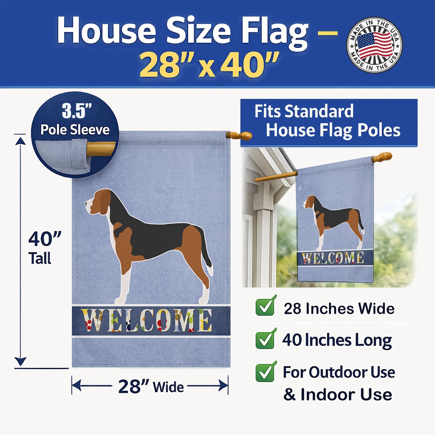 Hamiltonstövare Welcome House Flag 28x40 Porch Sleeve Pole Decorative Outside Yard Banner Artwork Wall Hanging, Polyester