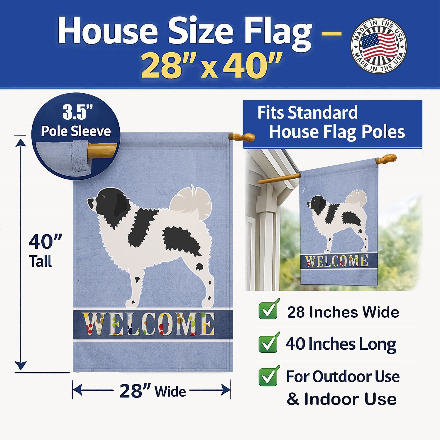 Wetterhoun Frisian Water Dog House Flag 28x40 Porch Sleeve Pole Decorative Outside Yard Banner Artwork Wall Hanging, Polyester