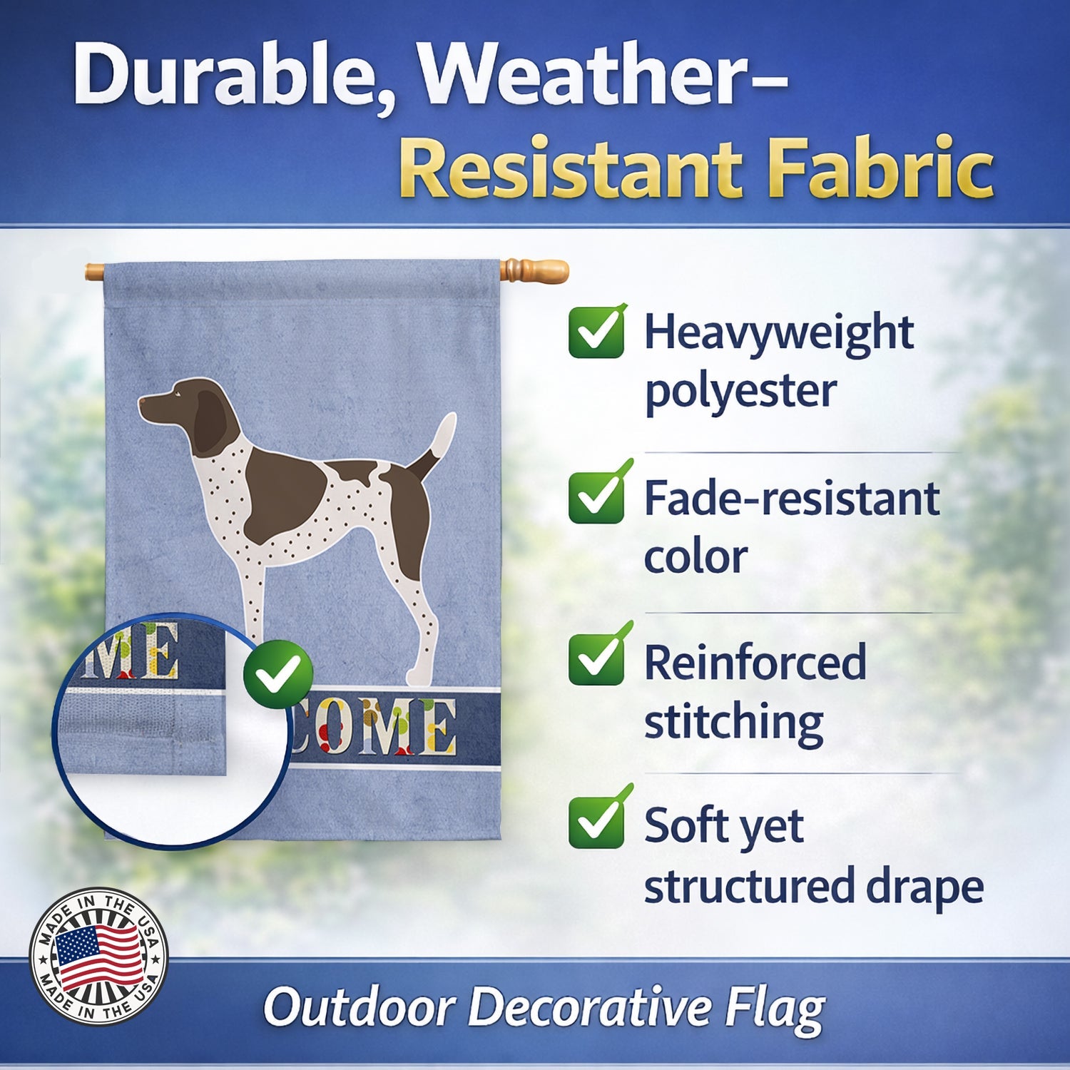 German Shorthaired Pointer Welcome House Flag 28x40 Porch Sleeve Pole Decorative Outside Yard Banner Artwork Wall Hanging, Polyester