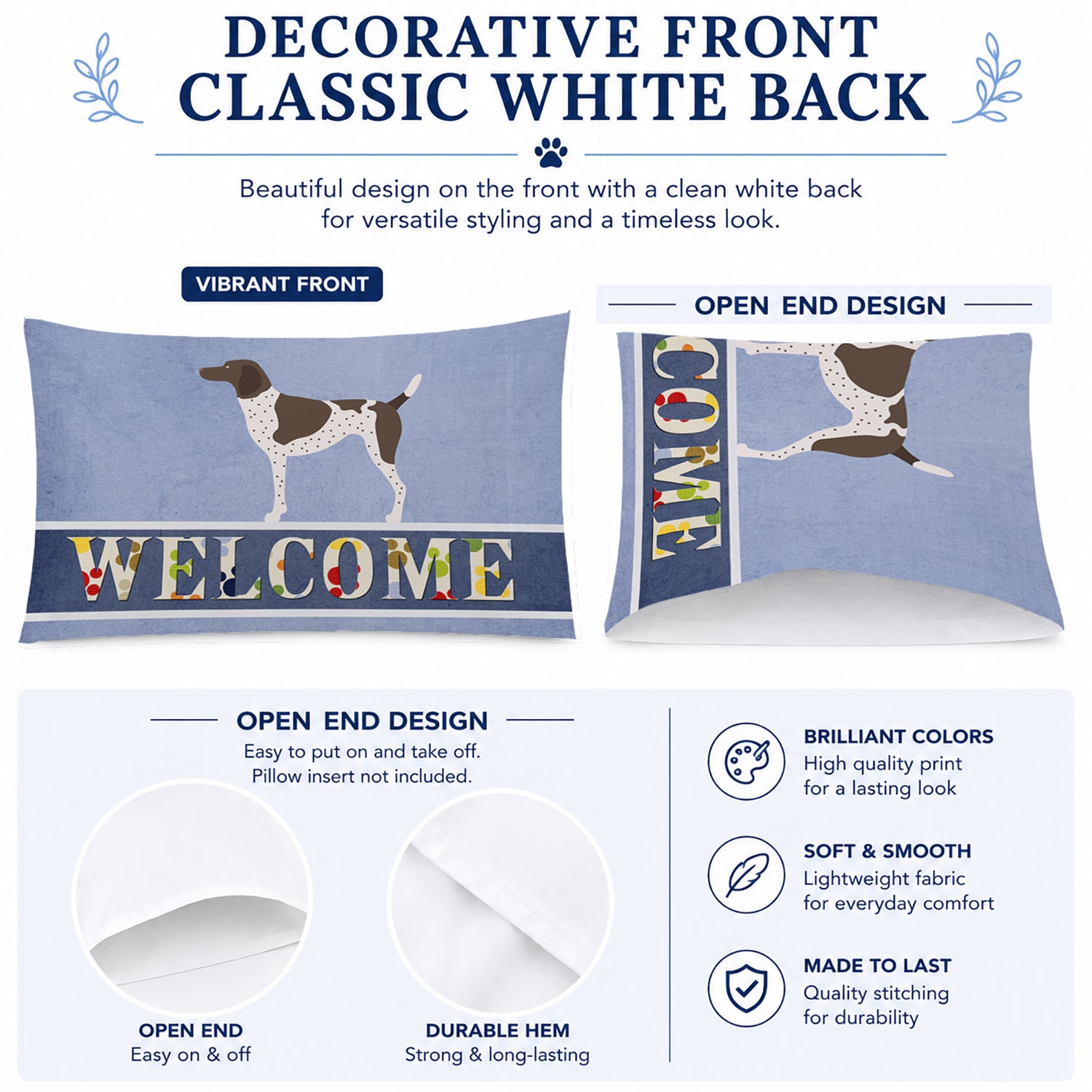 German Shorthaired Pointer Welcome Standard Pillowcase Lightweight Super Soft Easy Care Decorative Artwork Pillowcase, Standard