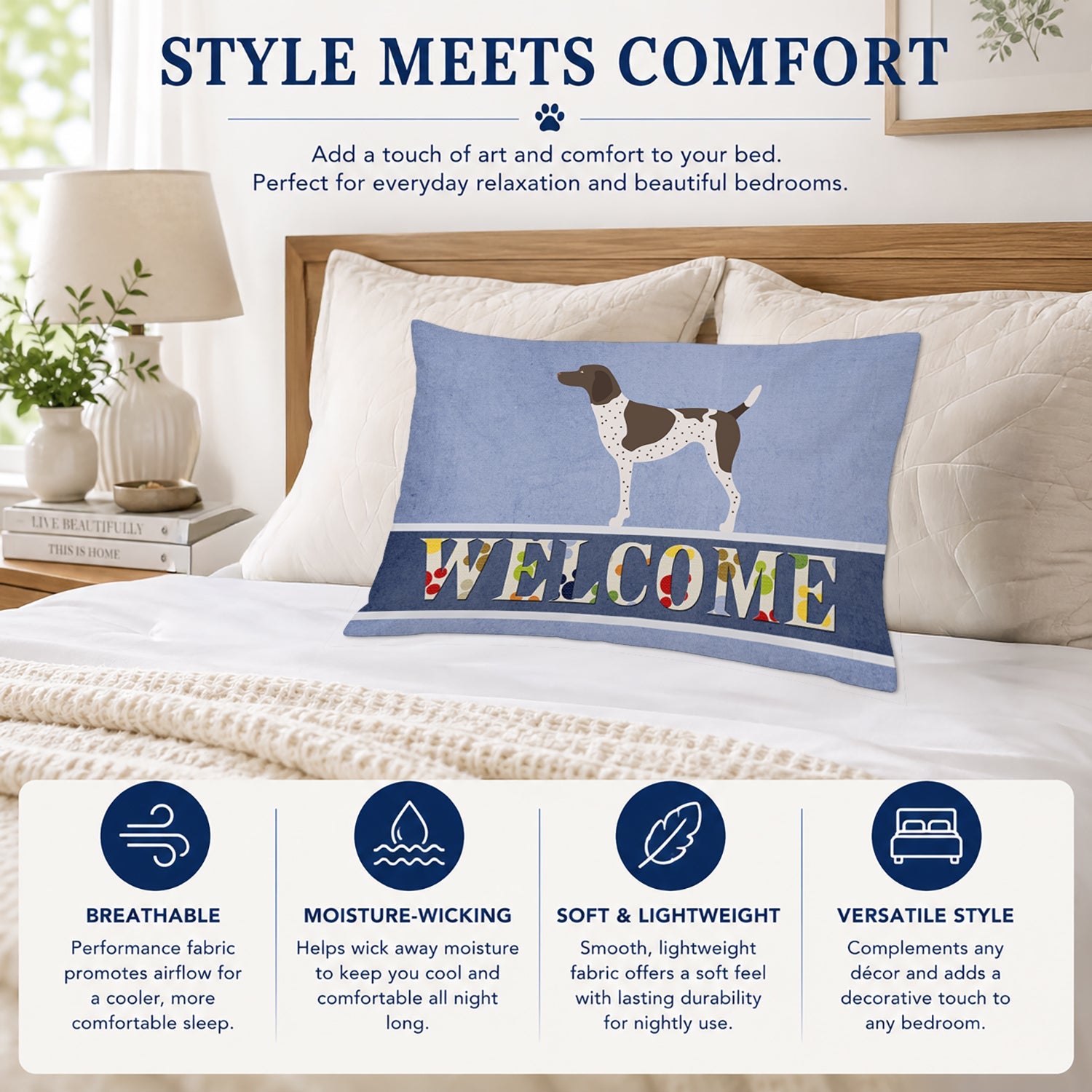 German Shorthaired Pointer Welcome Standard Pillowcase Lightweight Super Soft Easy Care Decorative Artwork Pillowcase, Standard