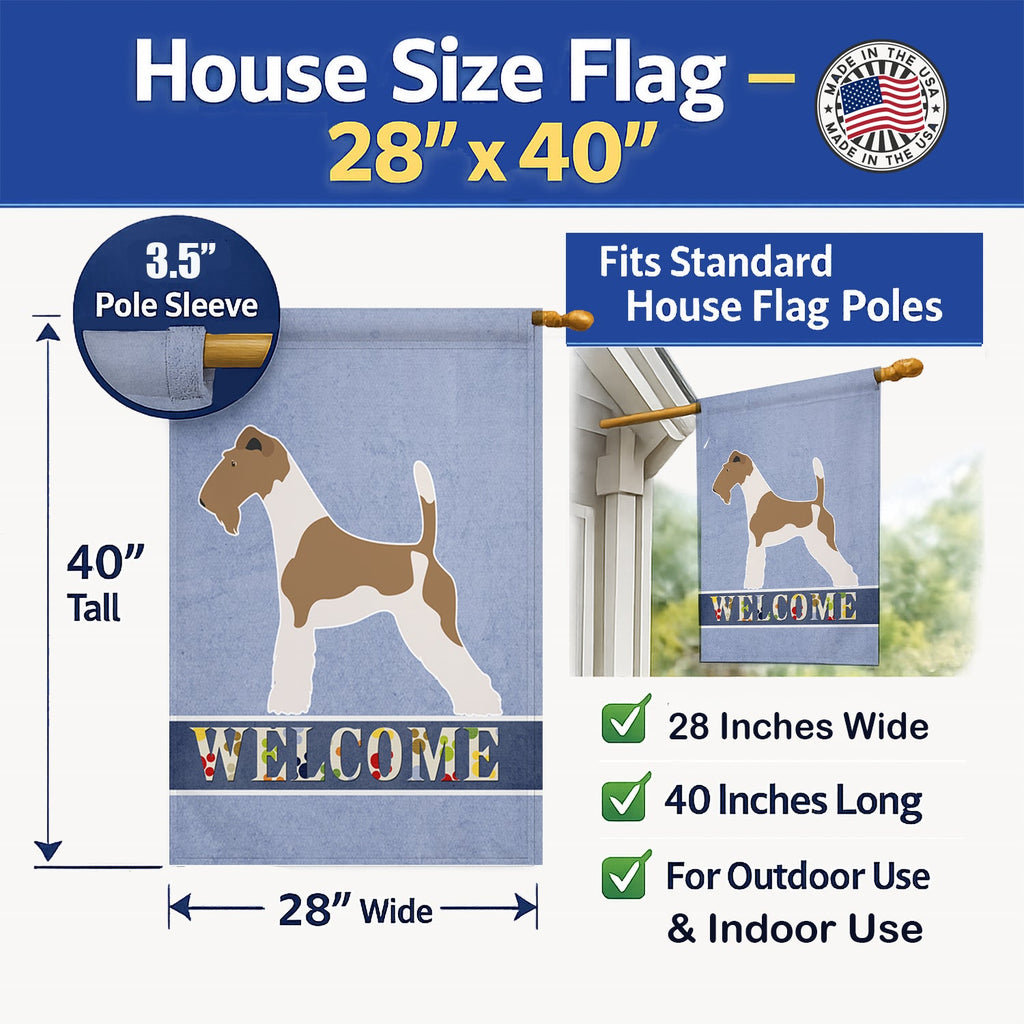 Wire Fox Terrier Welcome House Flag 28x40 Porch Sleeve Pole Decorative Outside Yard Banner Artwork Wall Hanging, Polyester