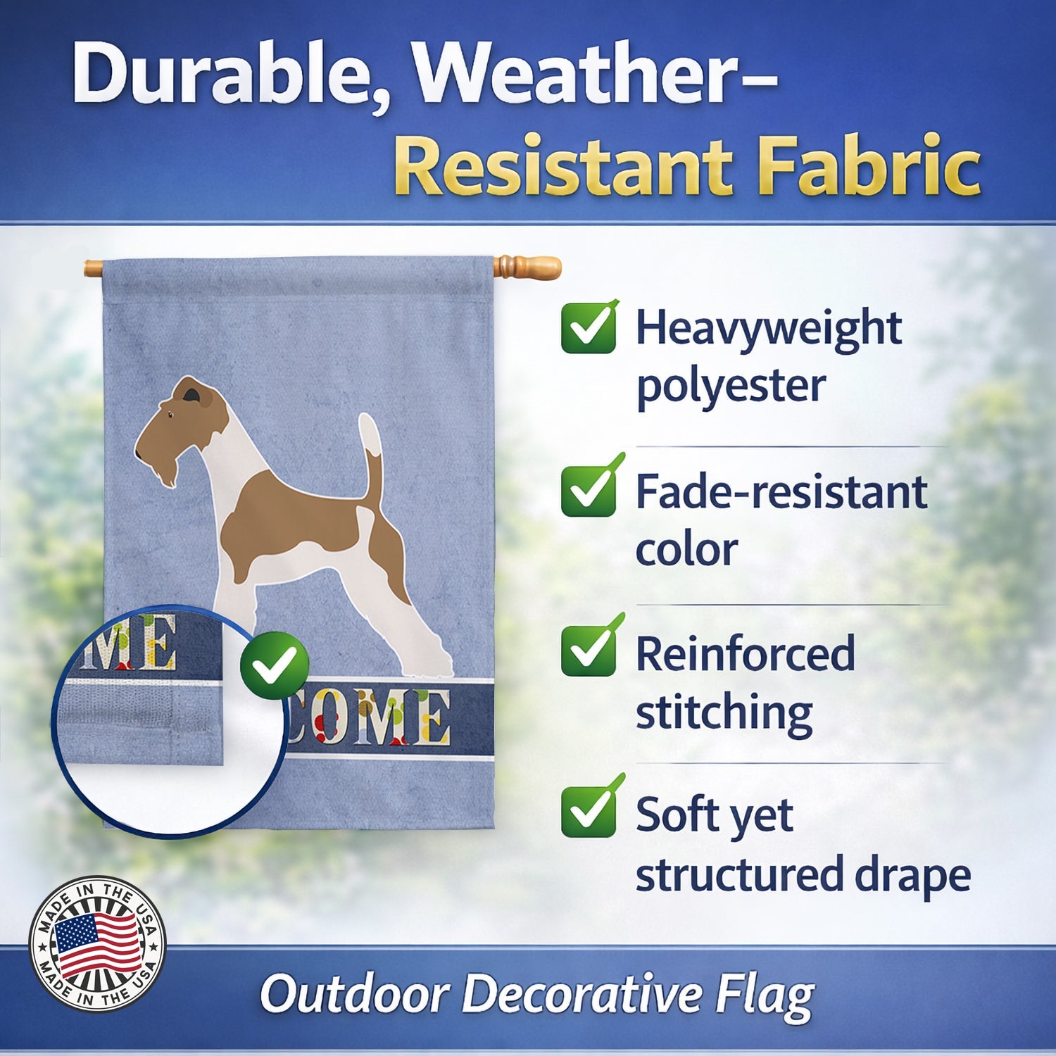 Wire Fox Terrier Welcome House Flag 28x40 Porch Sleeve Pole Decorative Outside Yard Banner Artwork Wall Hanging, Polyester