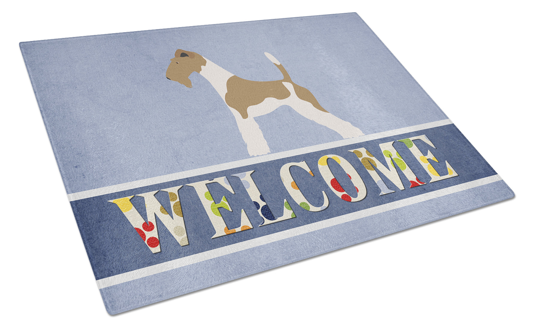 Wire Fox Terrier Welcome Cutting Board Tempered Glass Kitchen Cutting Surface, Heat Resistant Chopping, Non-Slip Feet, Food Prep & Serving