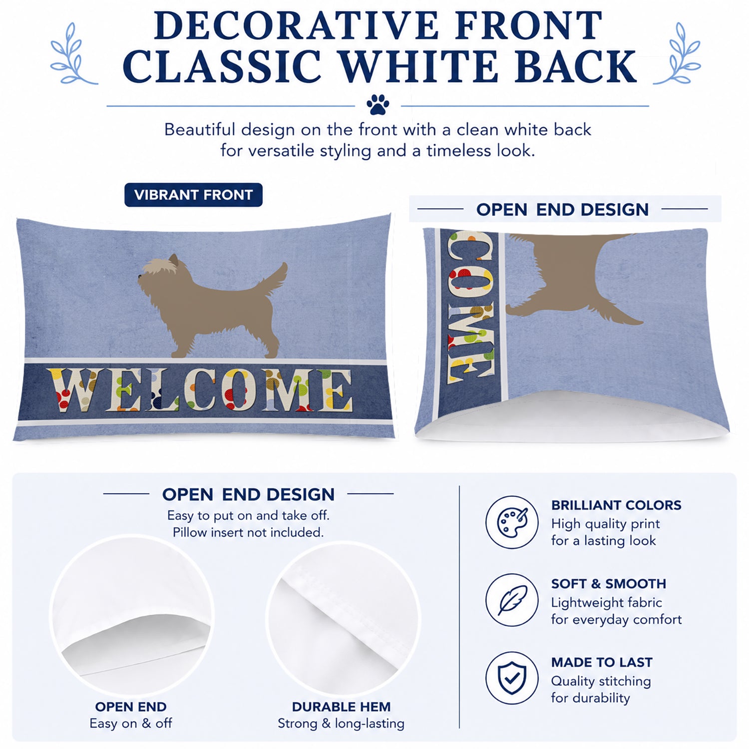 Cairn Terrier Welcome Standard Pillowcase Lightweight Super Soft Easy Care Decorative Artwork Pillowcase, Standard