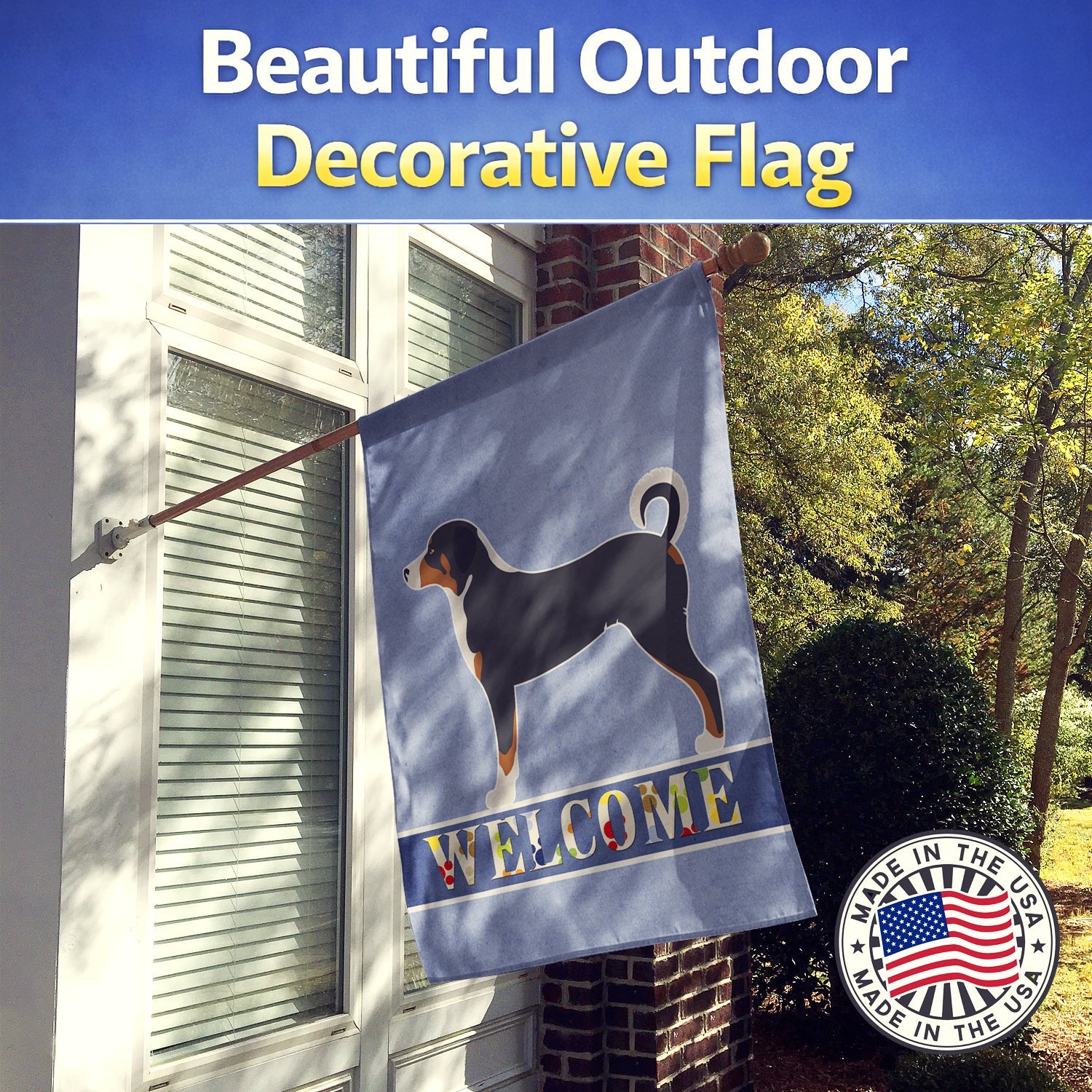 Appenzeller Sennenhund Welcome House Flag 28x40 Porch Sleeve Pole Decorative Outside Yard Banner Artwork Wall Hanging, Polyester