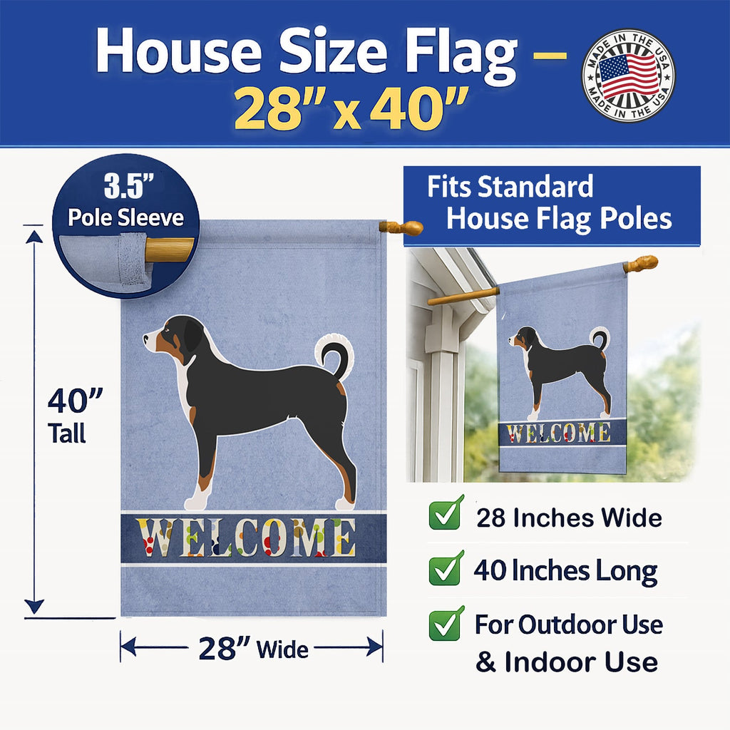 Appenzeller Sennenhund Welcome House Flag 28x40 Porch Sleeve Pole Decorative Outside Yard Banner Artwork Wall Hanging, Polyester