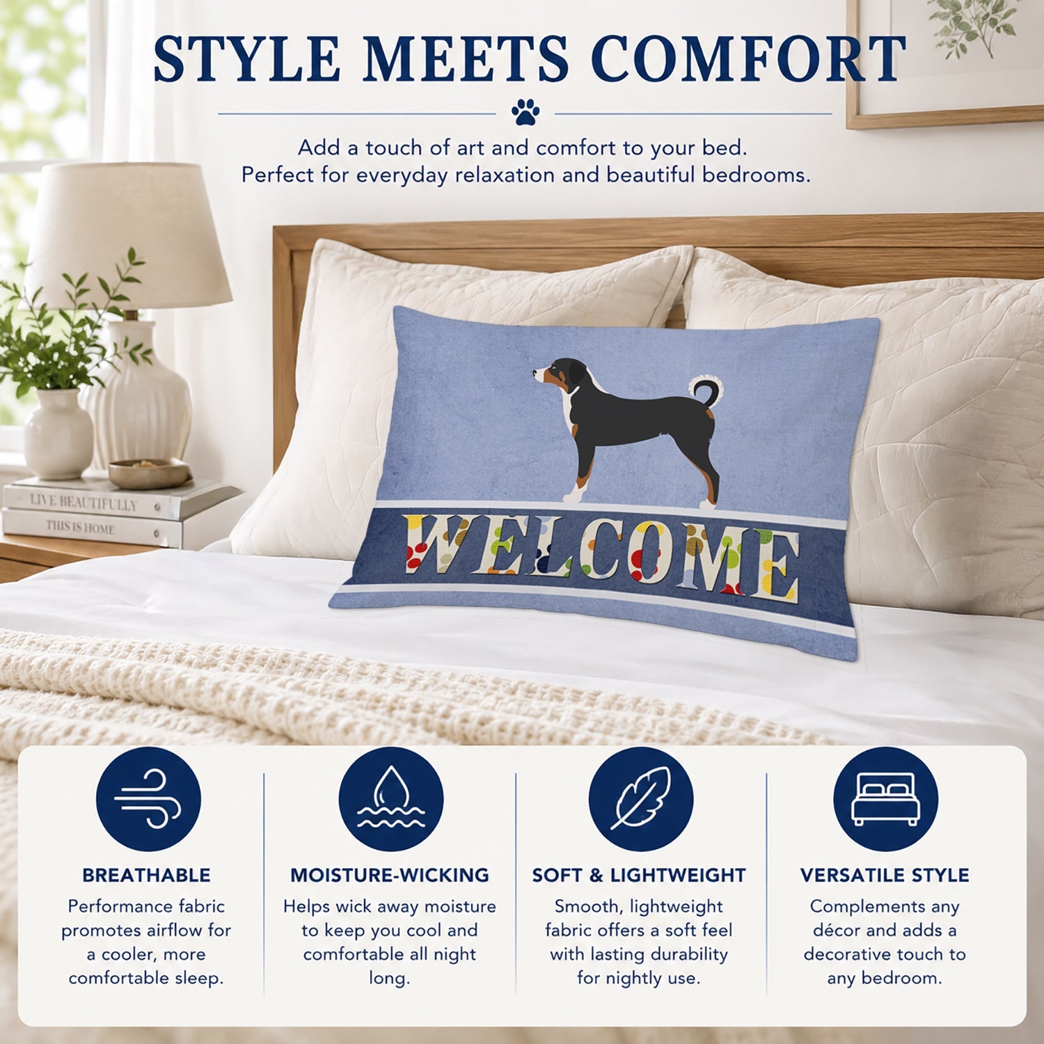 Appenzeller Sennenhund Welcome Standard Pillowcase Lightweight Super Soft Easy Care Decorative Artwork Pillowcase, Standard
