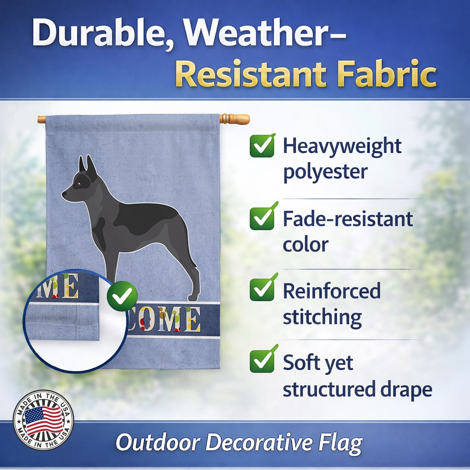 Australian Cattle Dog Welcome House Flag 28x40 Porch Sleeve Pole Decorative Outside Yard Banner Artwork Wall Hanging, Polyester
