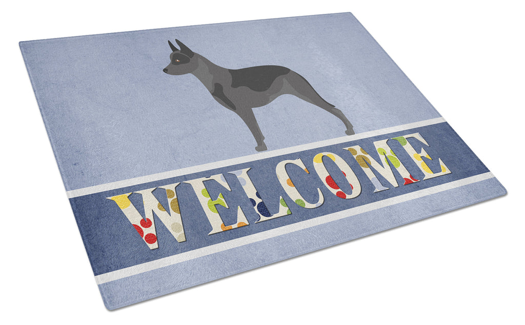 Australian Cattle Dog Welcome Cutting Board Tempered Glass Kitchen Cutting Surface, Heat Resistant Chopping, Non-Slip Feet, Food Prep & Serving
